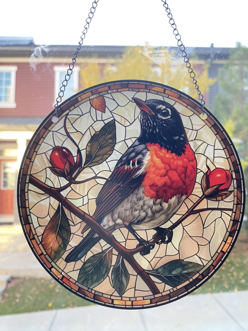 Robin, 6 inch acrylic window ornament disk
