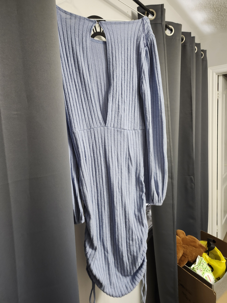 Blue Ribbed Long Sleeve Dress - photo 2