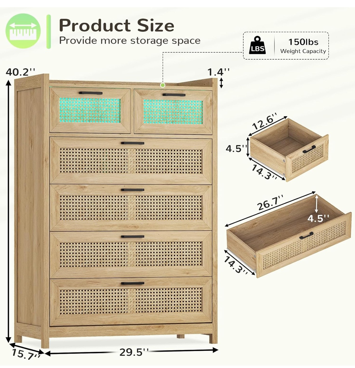 6 Drawers Rattan Dresser - photo 2