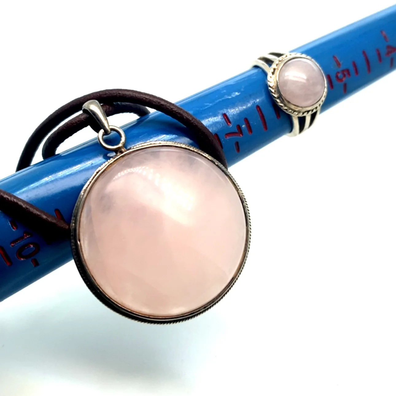 Rose Quartz Pendant Necklace and Ring Set 925 image indicator(8)