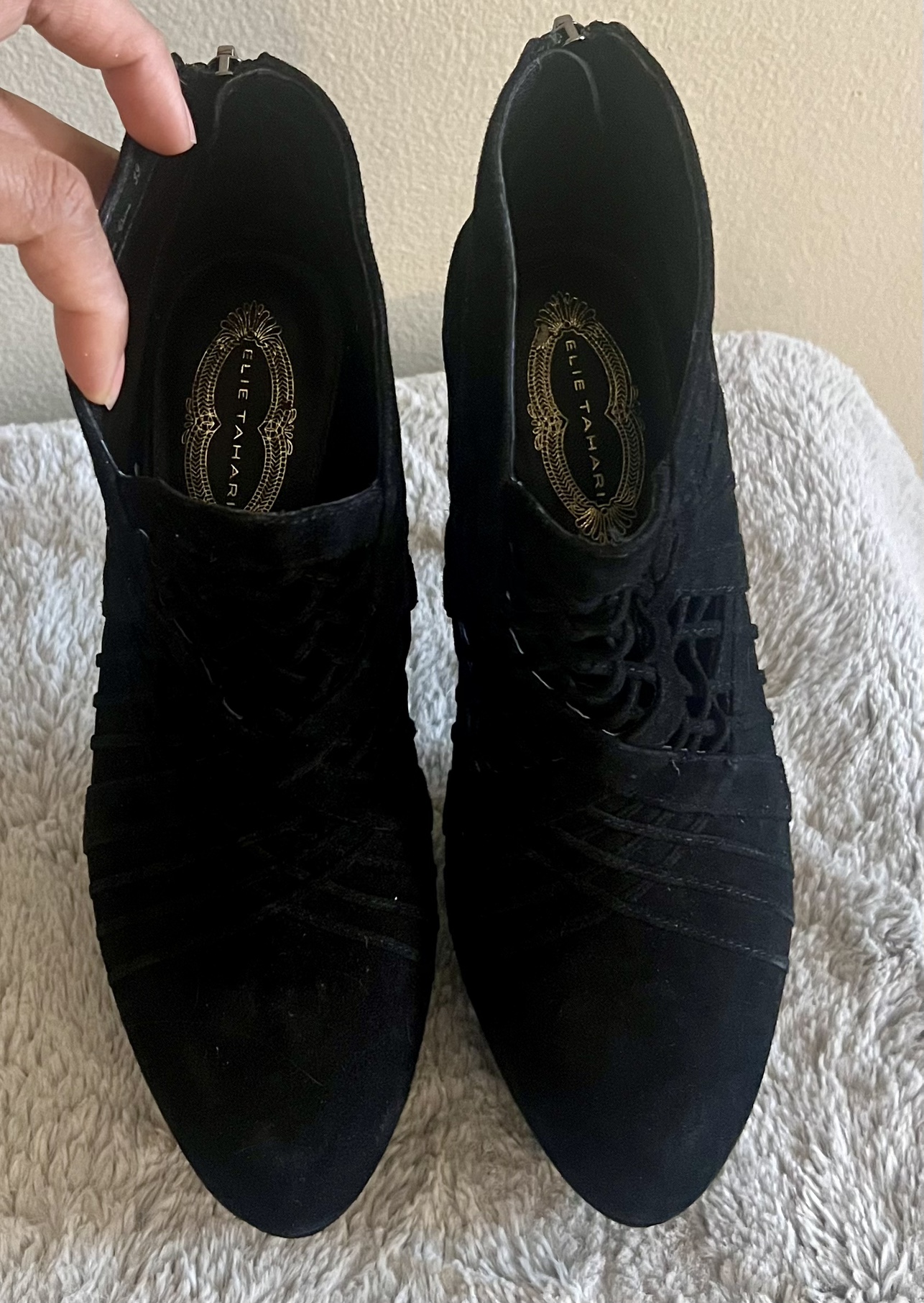 Ellie Tahari Black Suede Ankle Booties Size 39