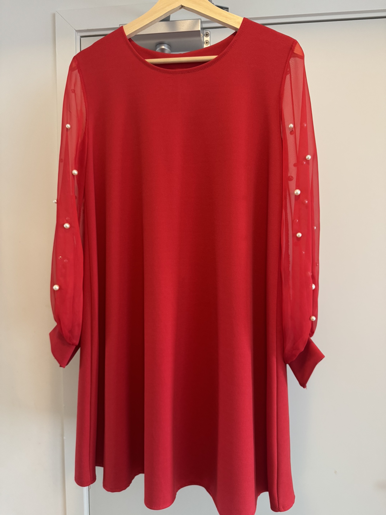 Red Dress with Pearl Sleeves