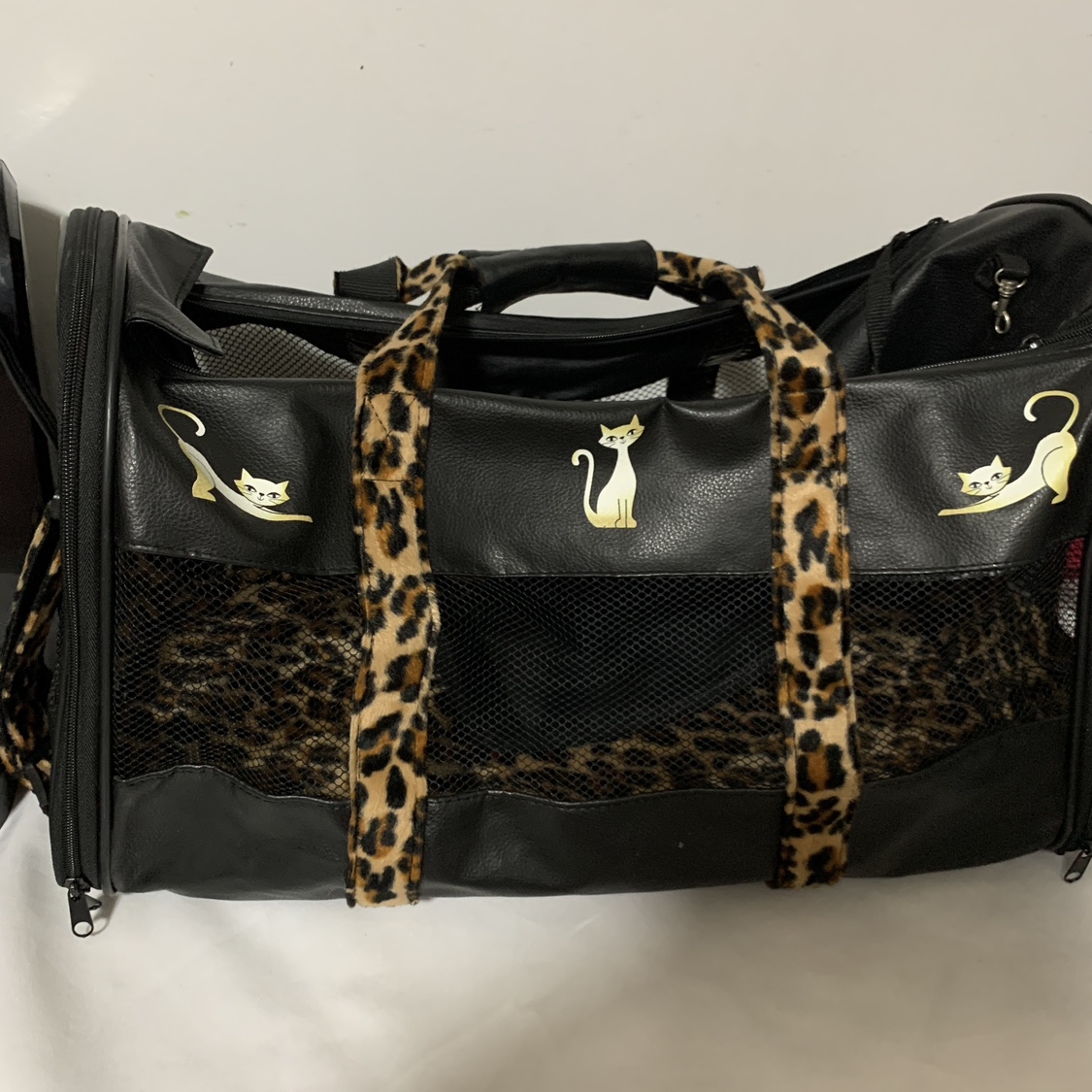 Cat Carrier Bag Leopard Print, black cat travel bag