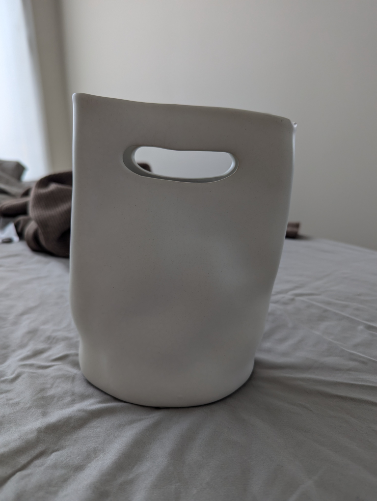 White Ceramic Paper Bag Shaped Vase
