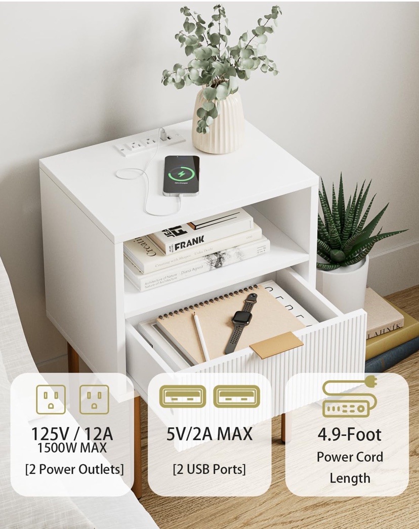 White Nightstand  With Charging Station - New - photo 3