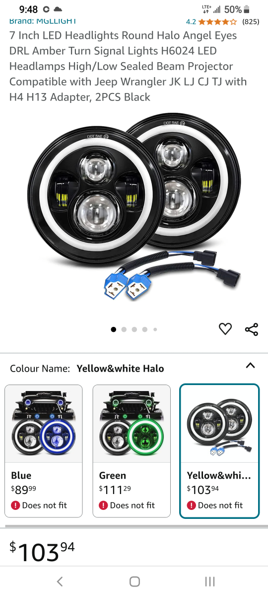 7 Inch LED Headlights Halo Angel Eyes DRL Amber  LED - photo 2