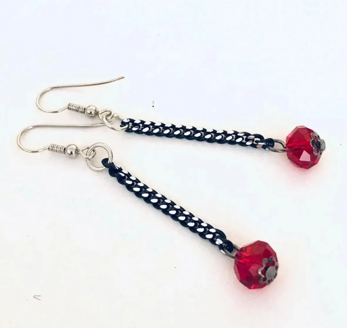 Red glass and Chain Dangle Earrings, new image indicator(2)