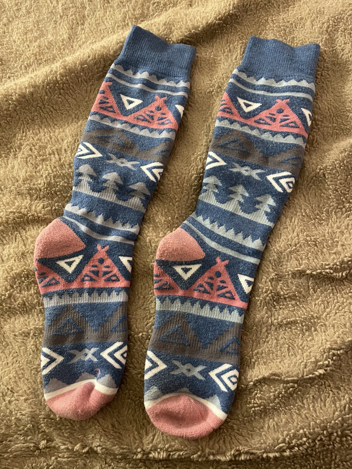 Blue and Pink Patterned Snow Socks