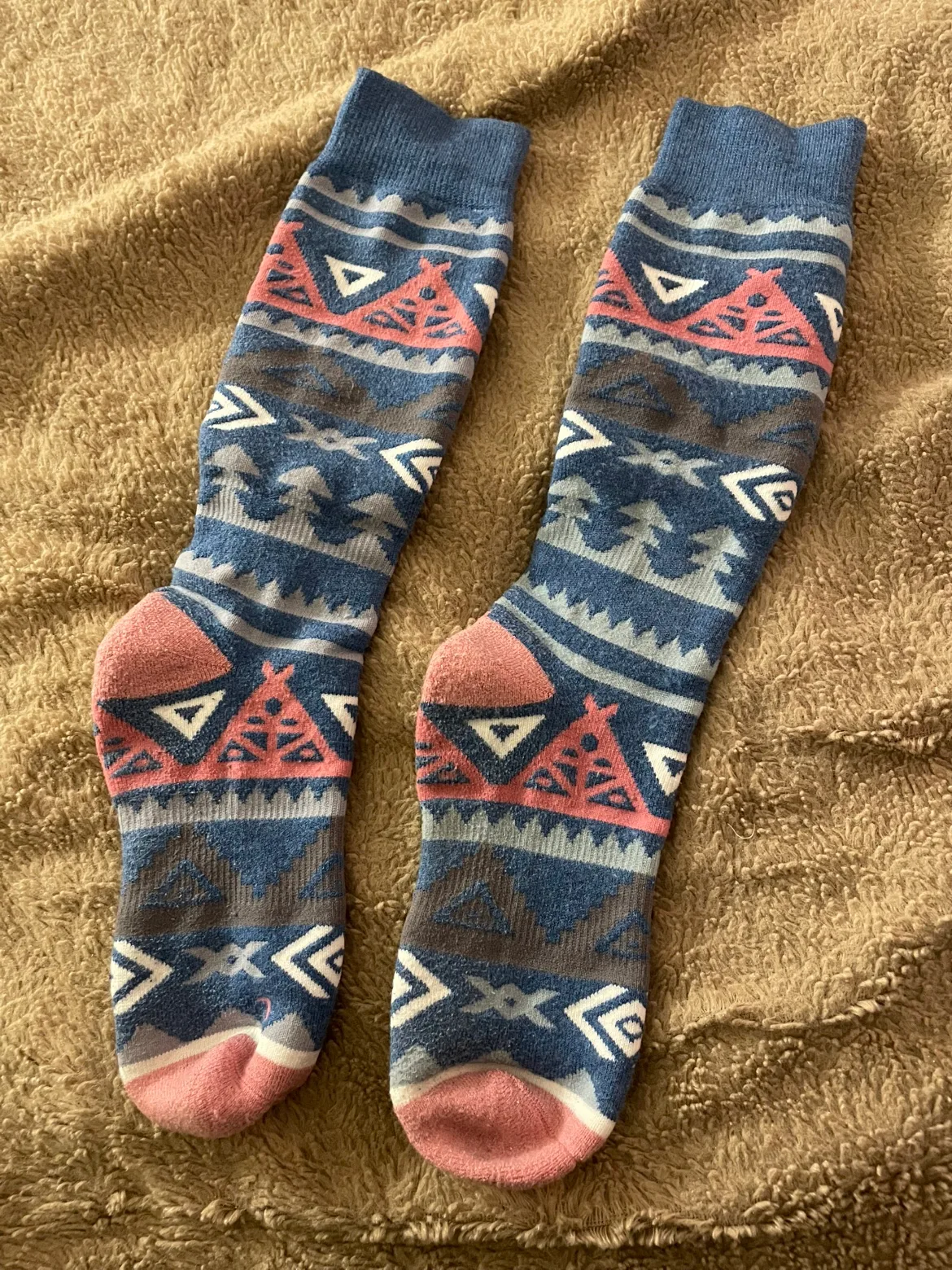 Blue and Pink Patterned Snow Socks thumbnail
