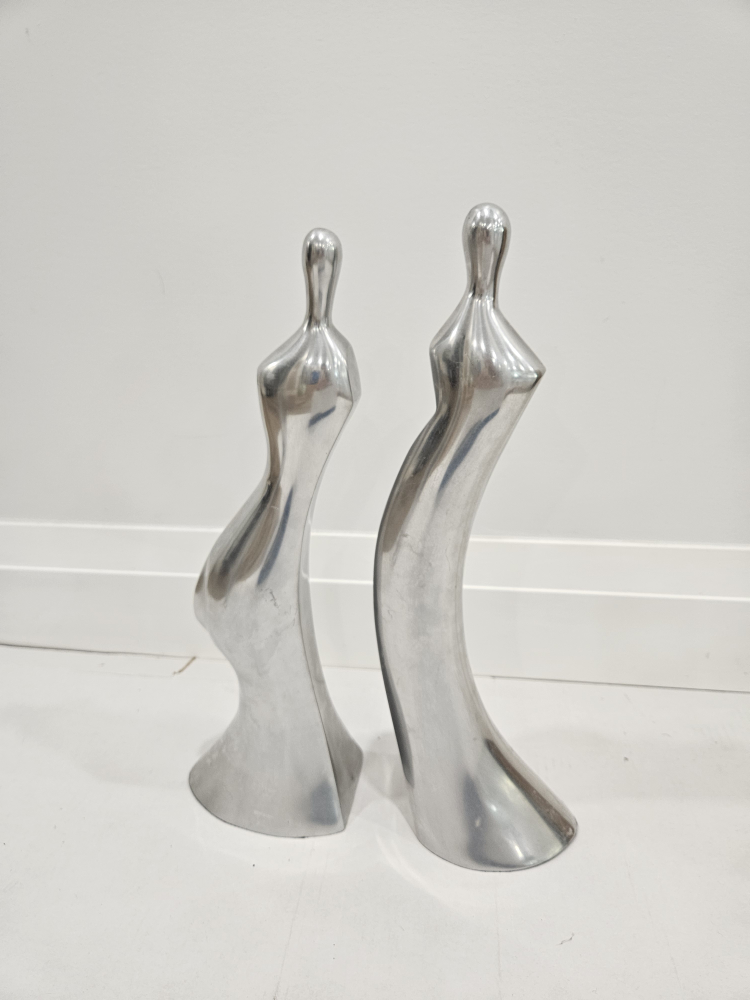 Pair of Silver Abstract Statues