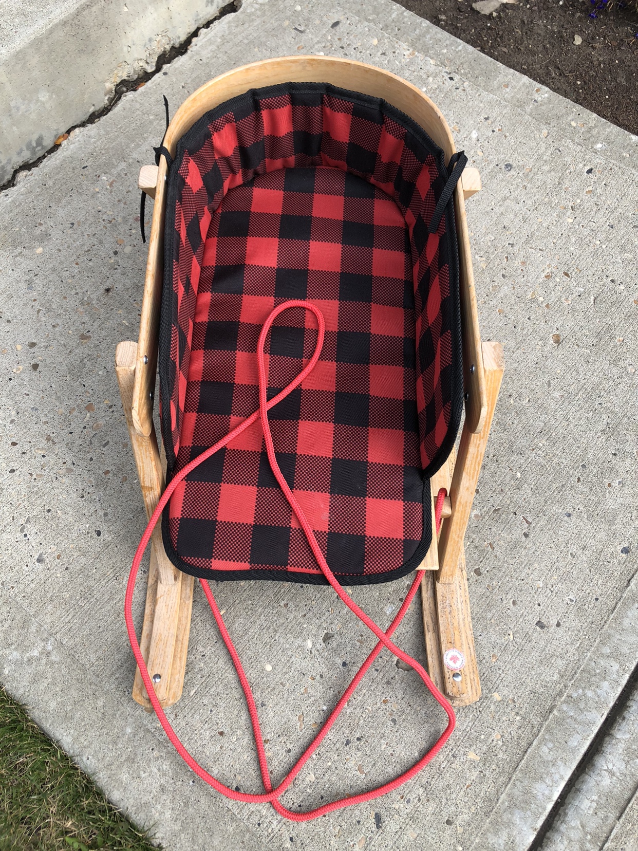 Wooden Sled with Red and Black Plaid Liner - photo 2