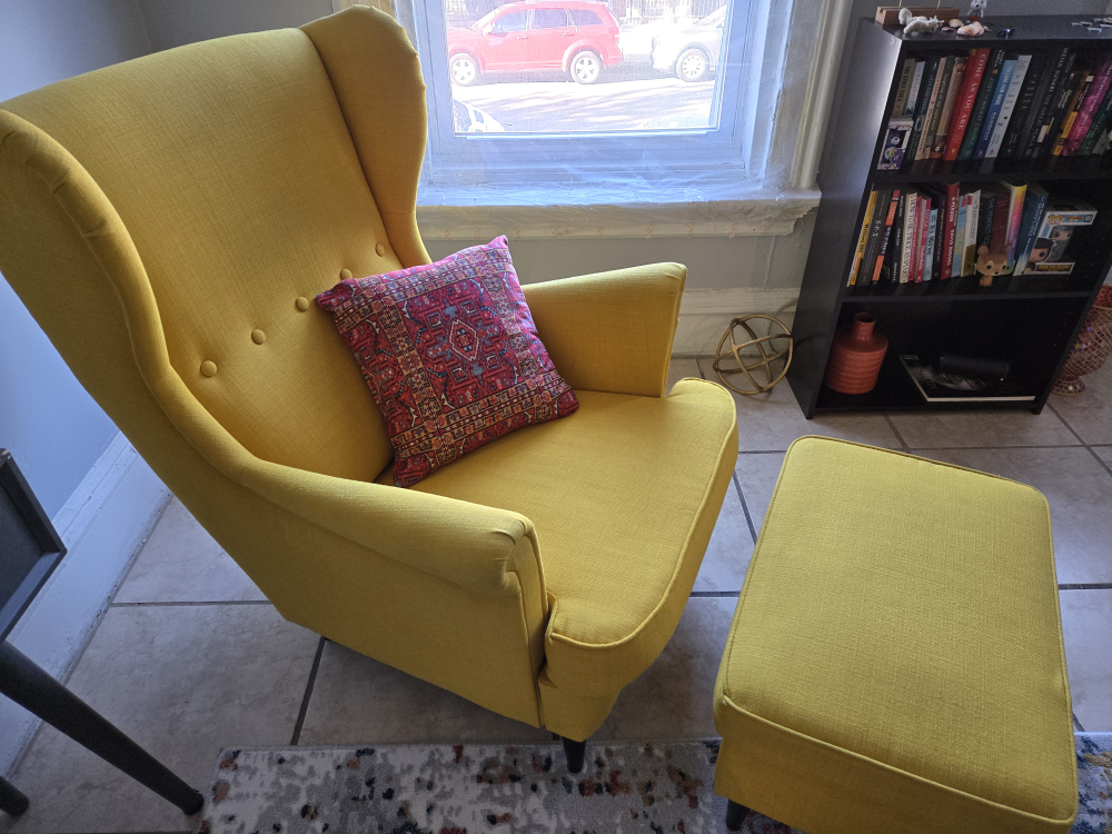 Yellow Wingback Chair and Ottoman - photo 2