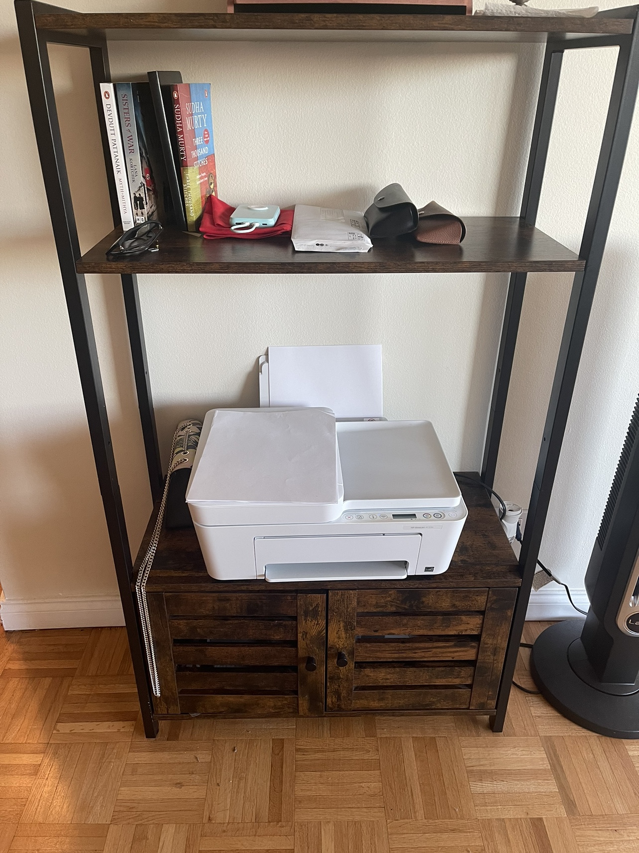 Black Metal and Wood Shelf Unit