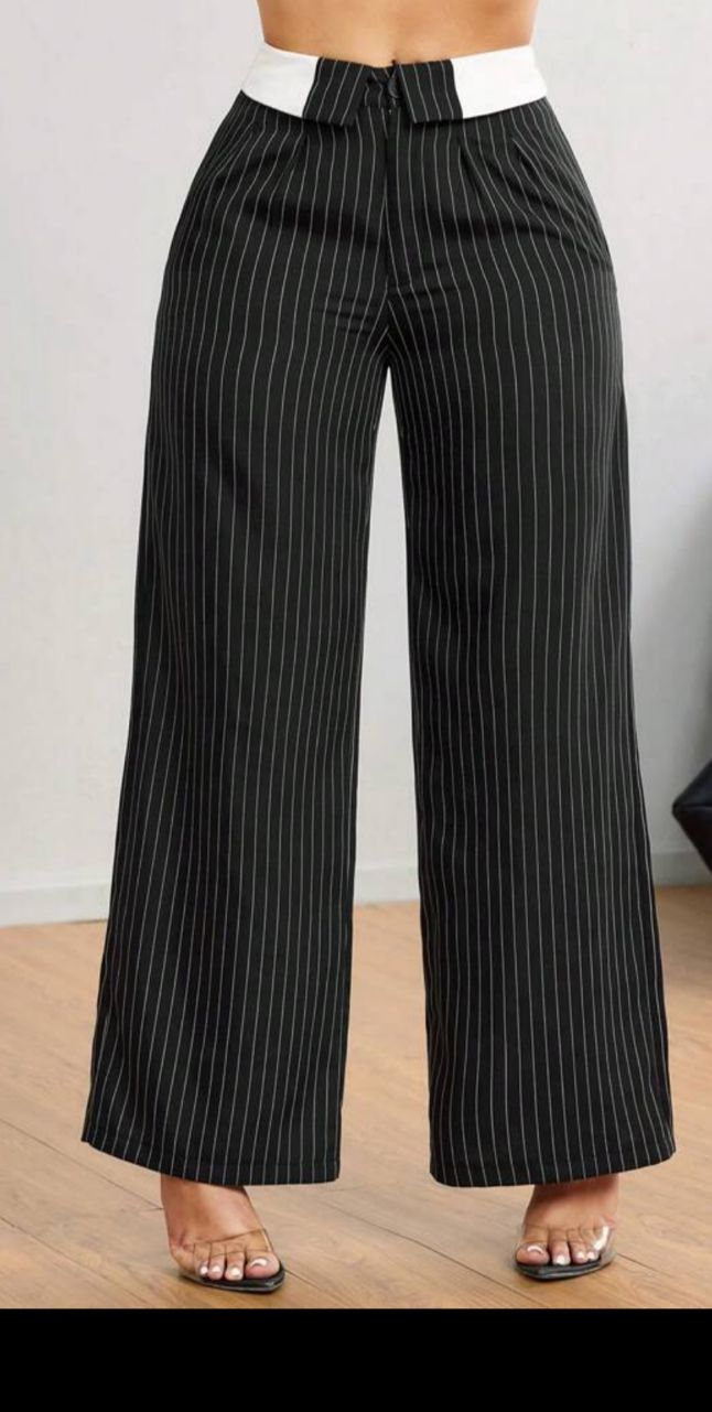Black and White Striped Wide Leg Pants