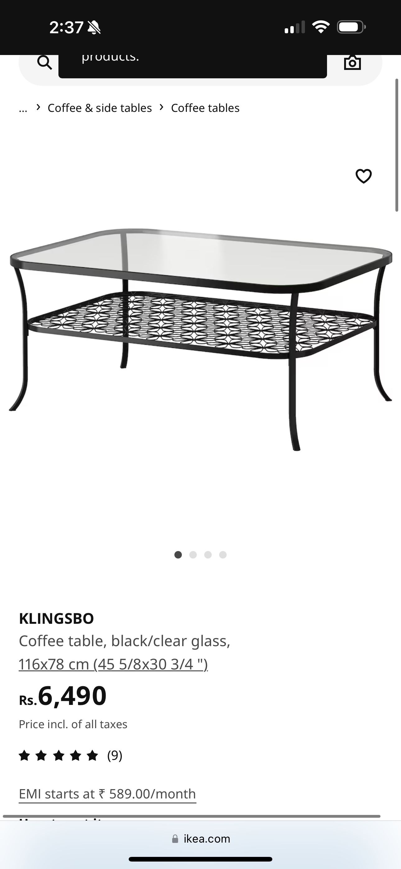 IKEA KLINGSBÖ Black Metal Coffee Table