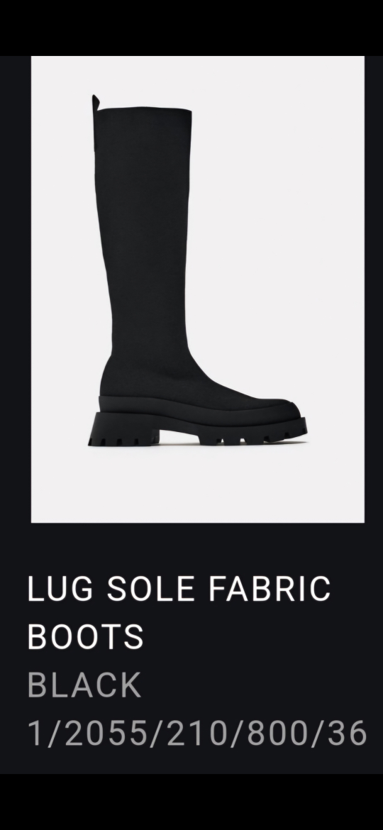 Zara Black Lug Sole Fabric Boots