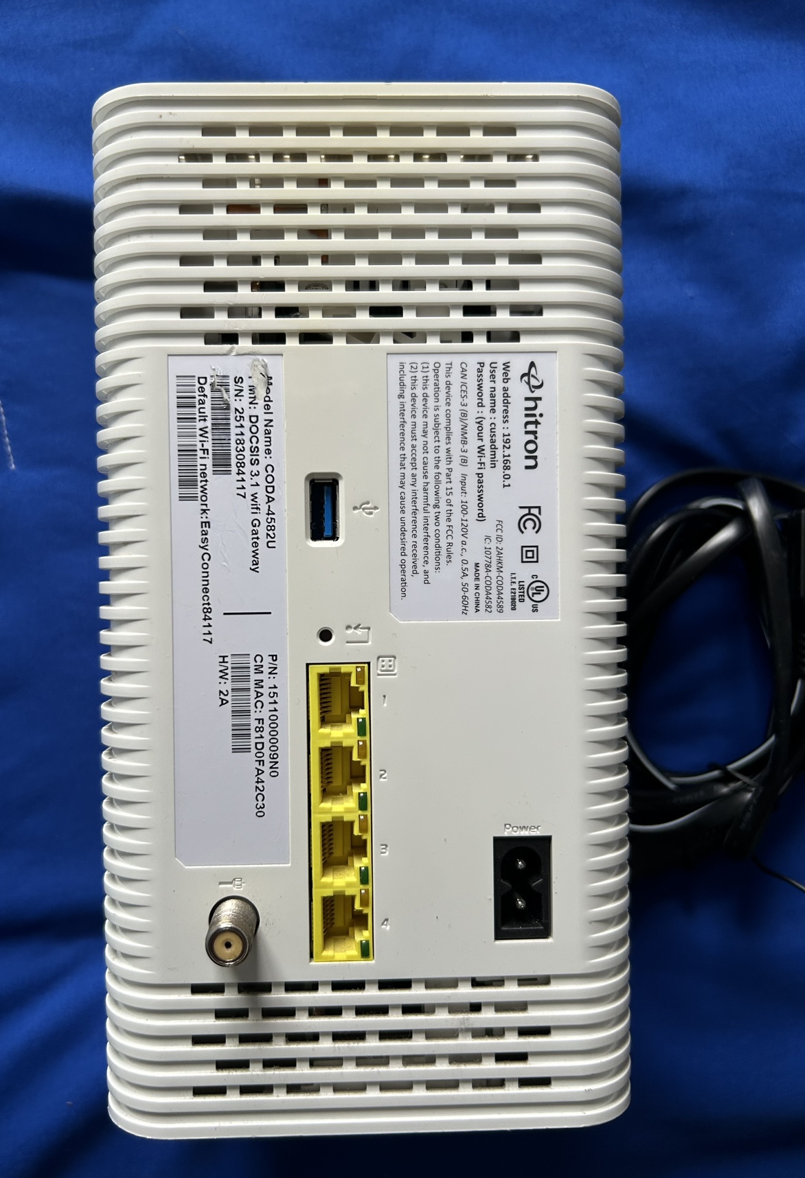 Hitron CODA-4582U DOCSIS 3.1-White