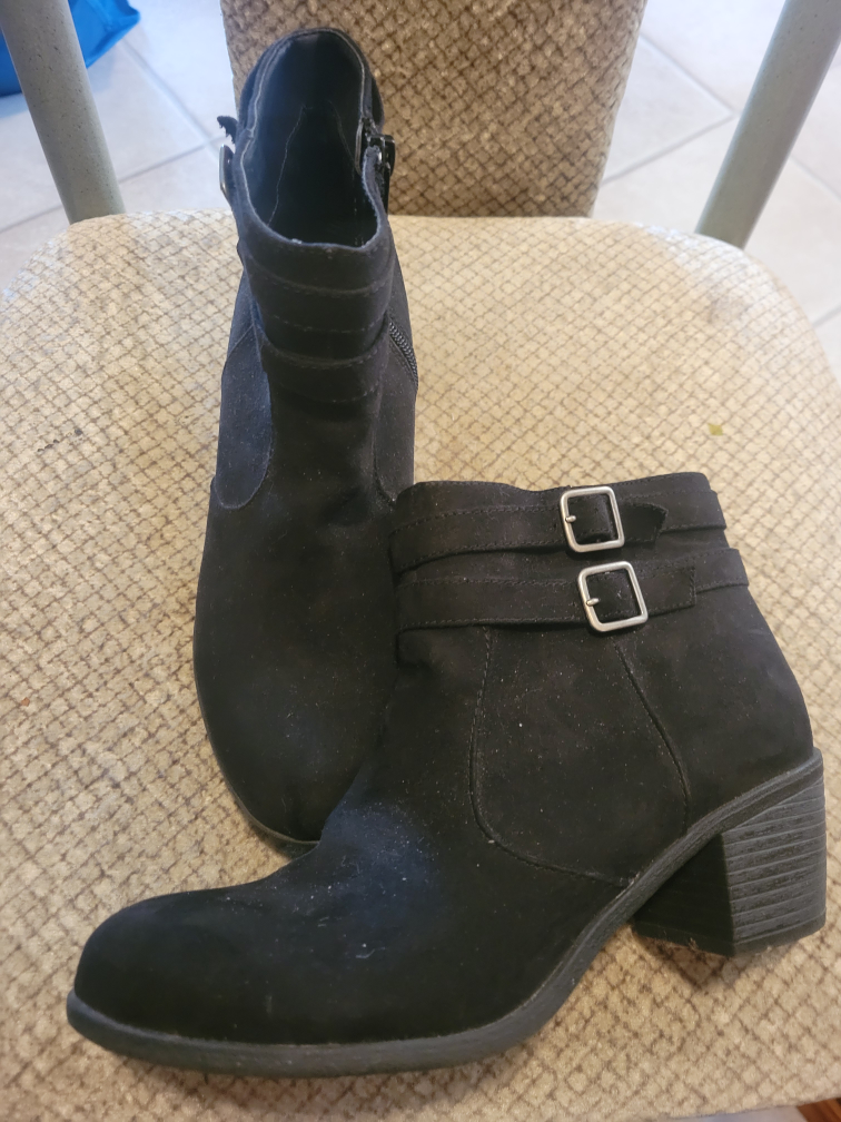 Black Buckle faux suede  ankle boots
