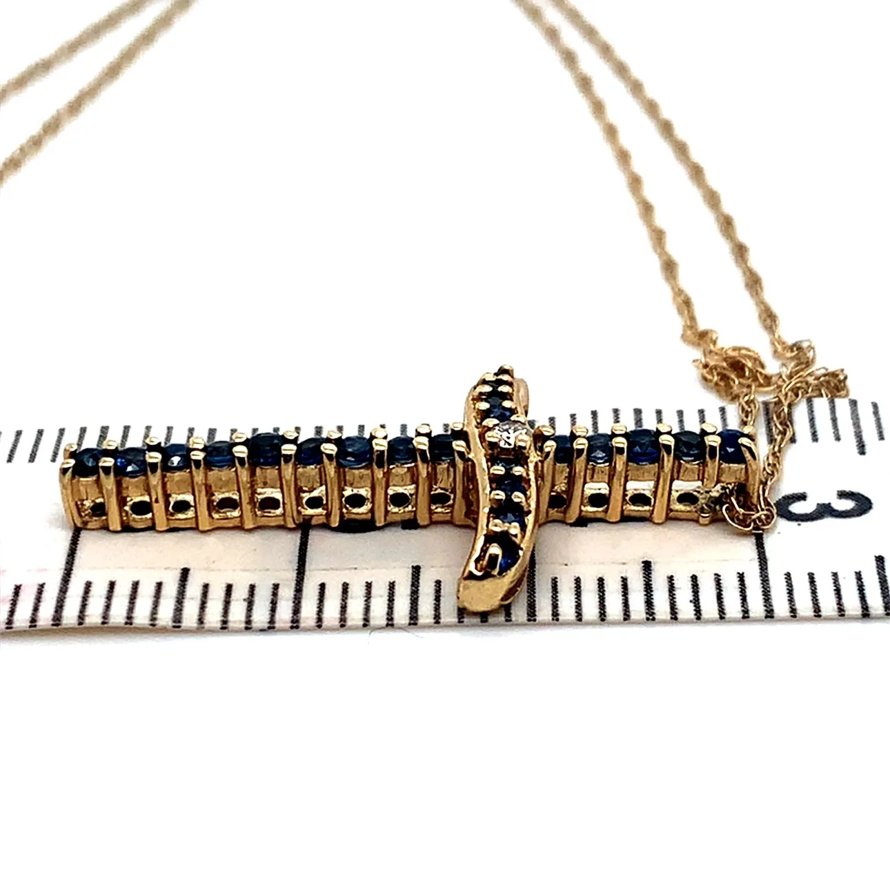 14K Gold Blue Sapphire & Diamond Cross Necklace and Earrings Set image indicator(6)