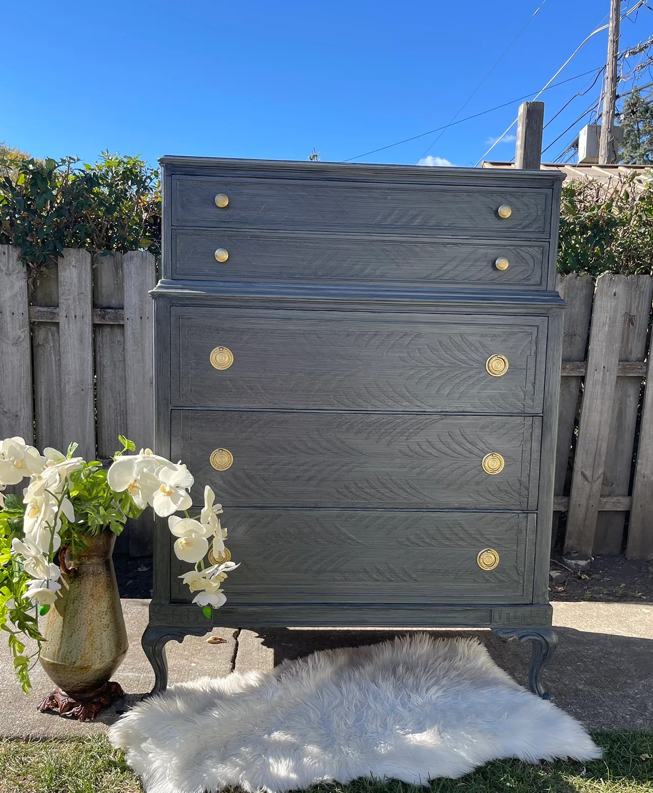 SOLID WOOD 5 drawers tallboy/highboy dresser Gray Gold thumbnail