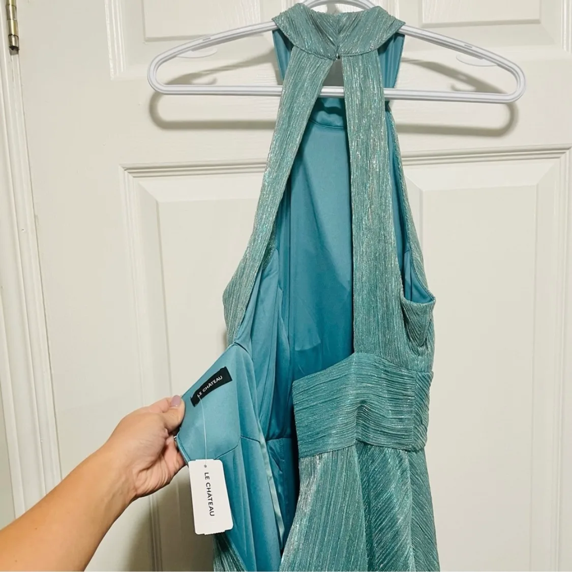 Aqua Blue Halter Neck Long Formal Dress image indicator(7)