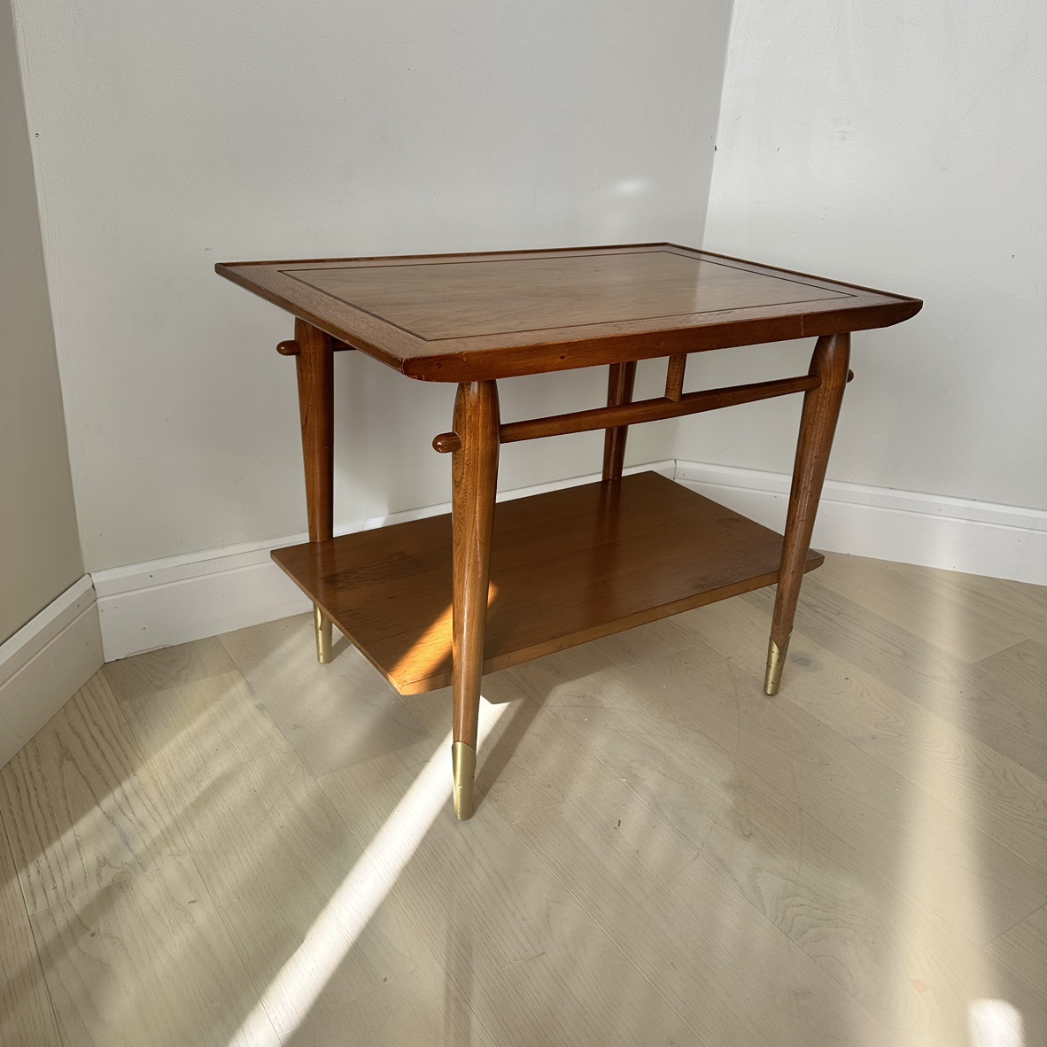 Mid Century Modern End coffee side Table wood brass - photo 2