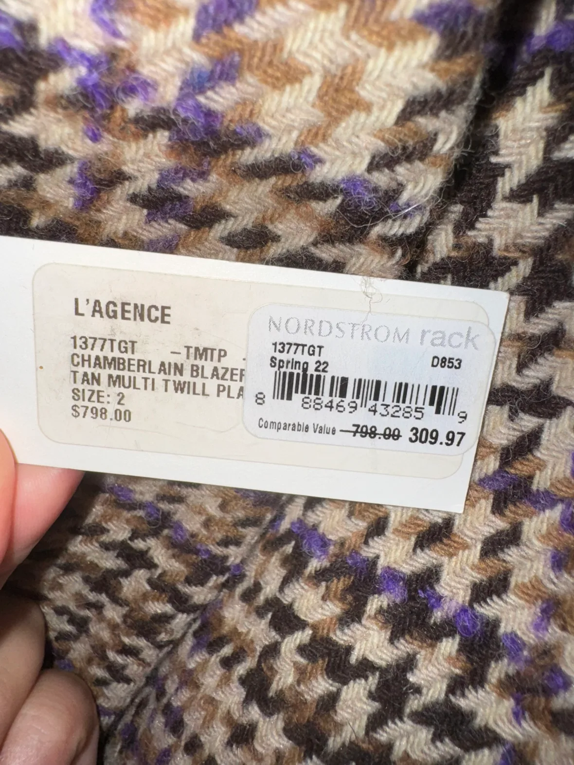 L'AGENCE  Chamberlain Tweed Blazer - Tan Multi Twill Plaid image indicator(9)