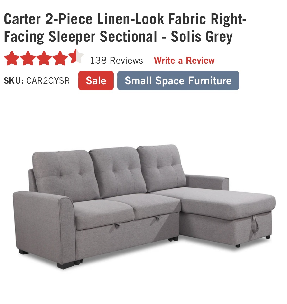 Carter 2-Piece Linen Sectional - Solis Grey - photo 3