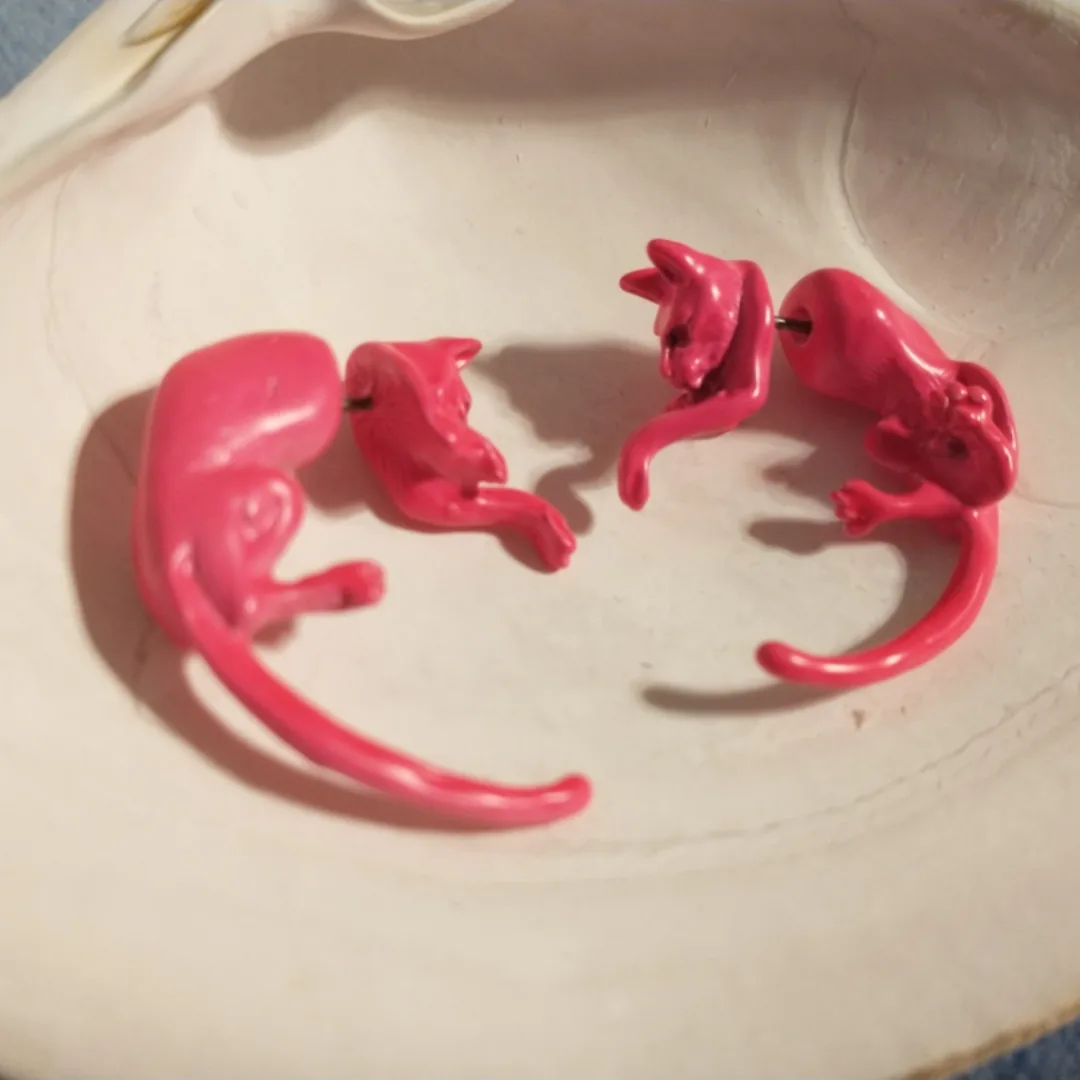 Hot Pink Cat Earrings thumbnail
