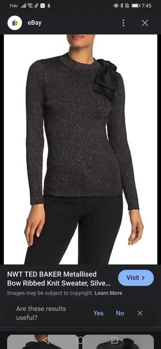 Ted Baker Black Metallic Bow Ribbed Knit Sweater s8 thumbnail