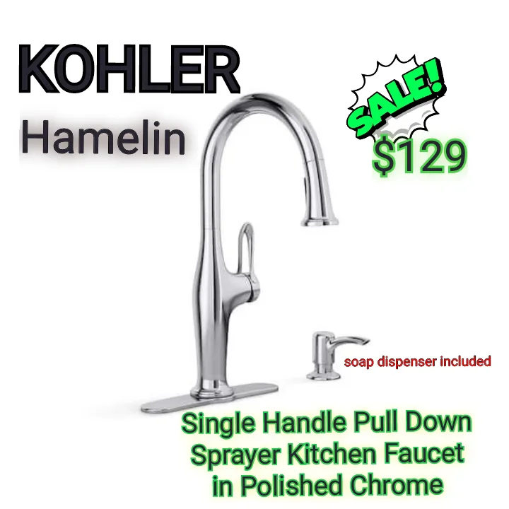 Kohler Hamel Pull Down Kitchen Faucet in Polished Chrome thumbnail
