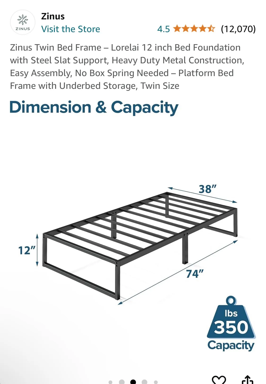 Zinus Twin Bed Frame thumbnail