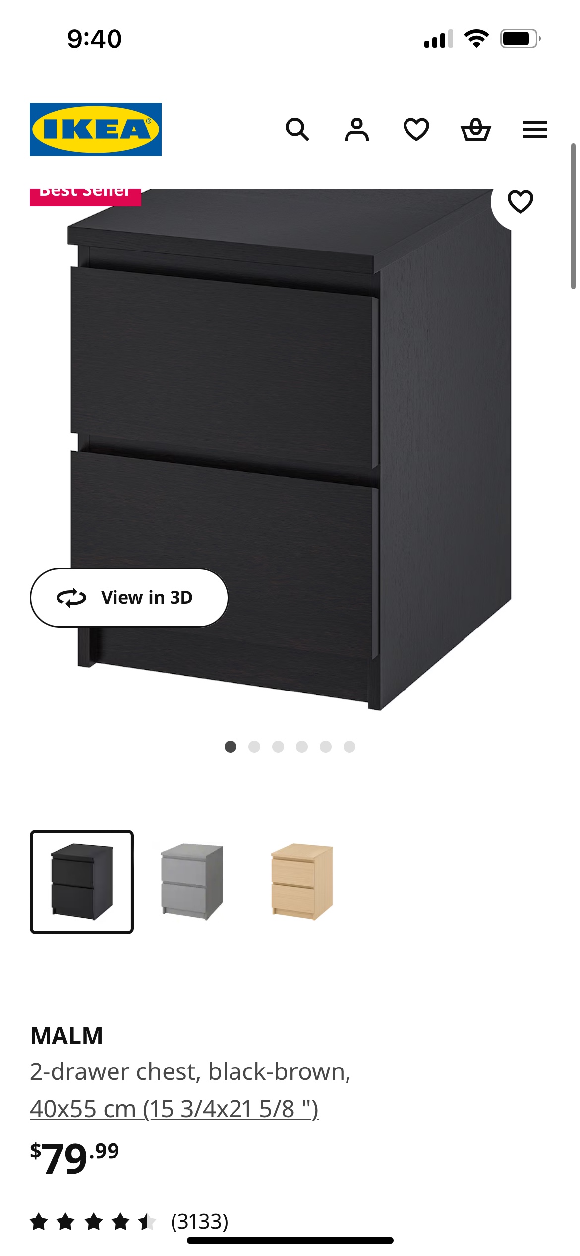 IKEA MALM 2-Drawer Chest - Black-Brown