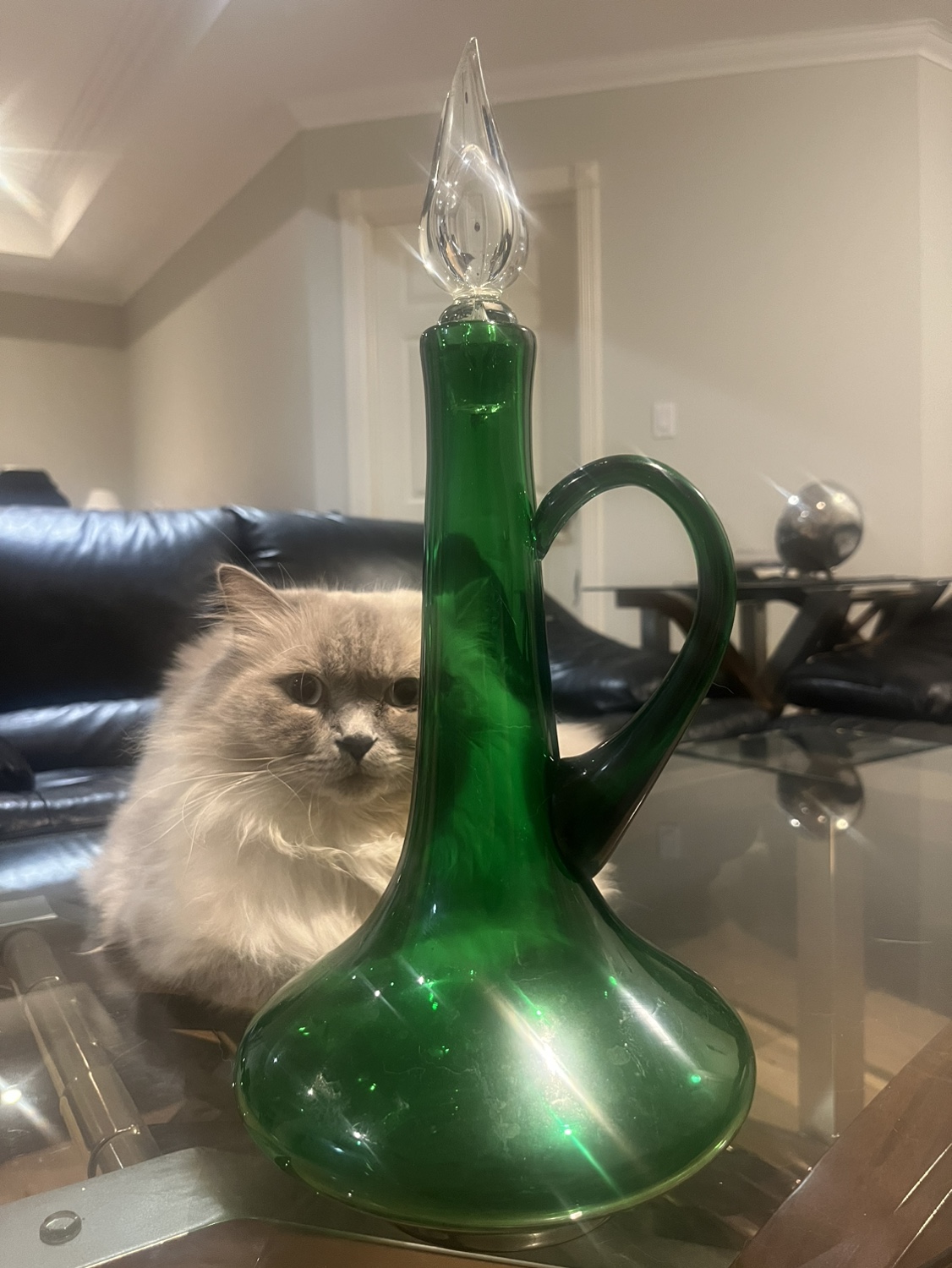 Green Glass Decanter with Stopper