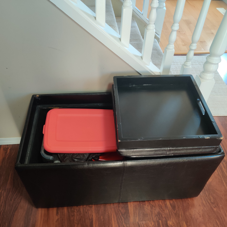 Black Faux Leather Storage Ottoman with Tray - photo 2