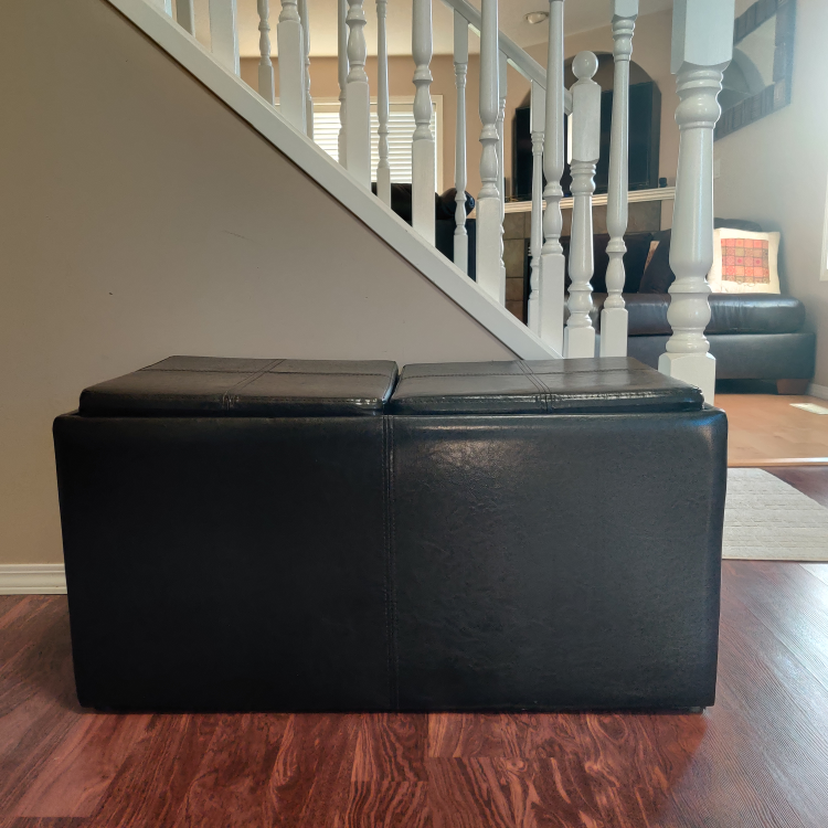 Black Faux Leather Storage Ottoman with Tray - photo 4