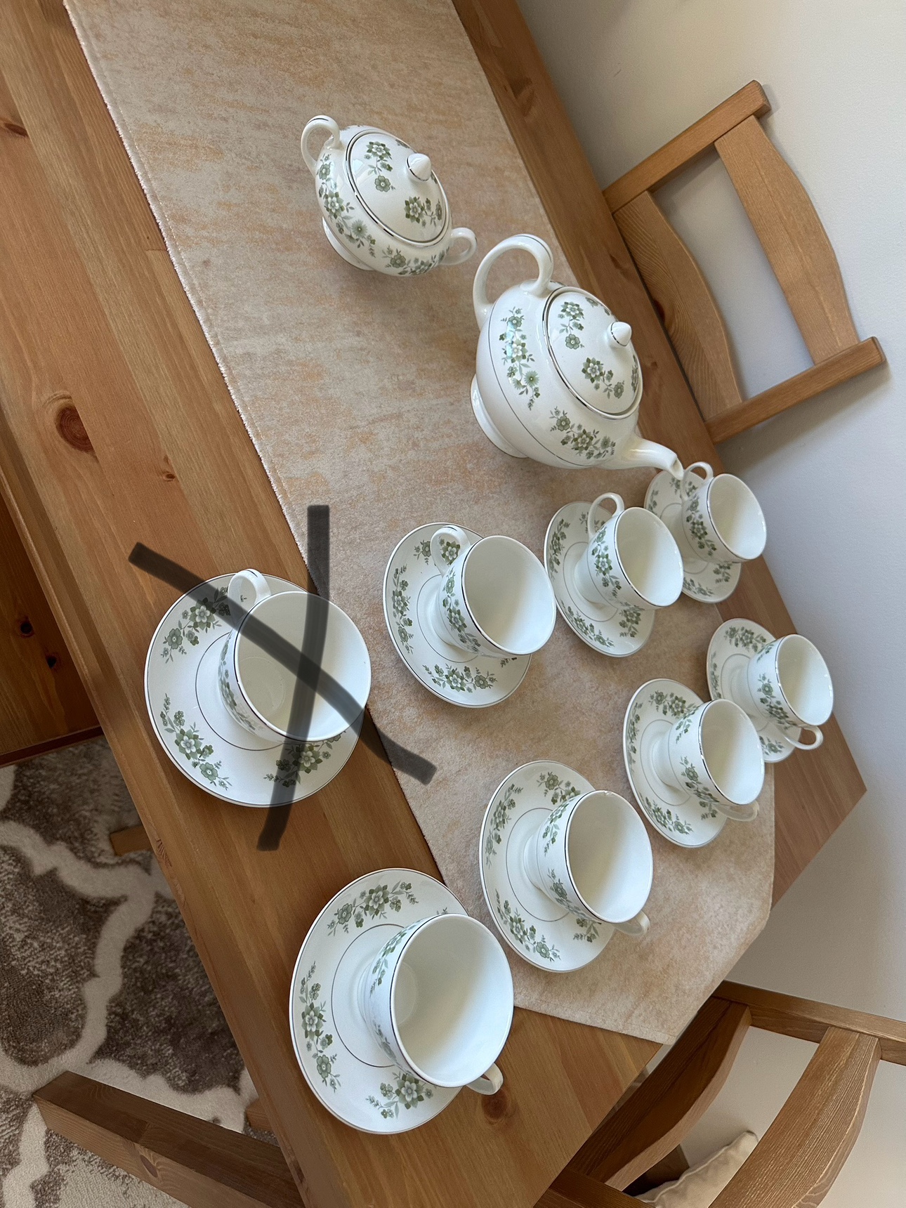 Vintage Green Floral China Dinnerware Set - photo 3