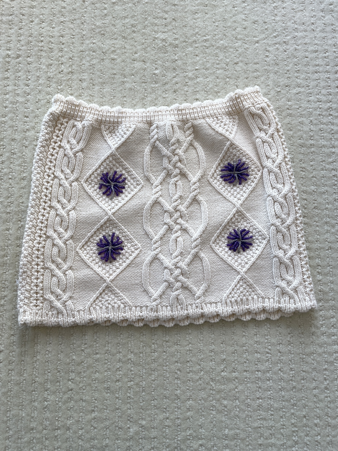 ZARA Cream Knit top with Beaded Flowers