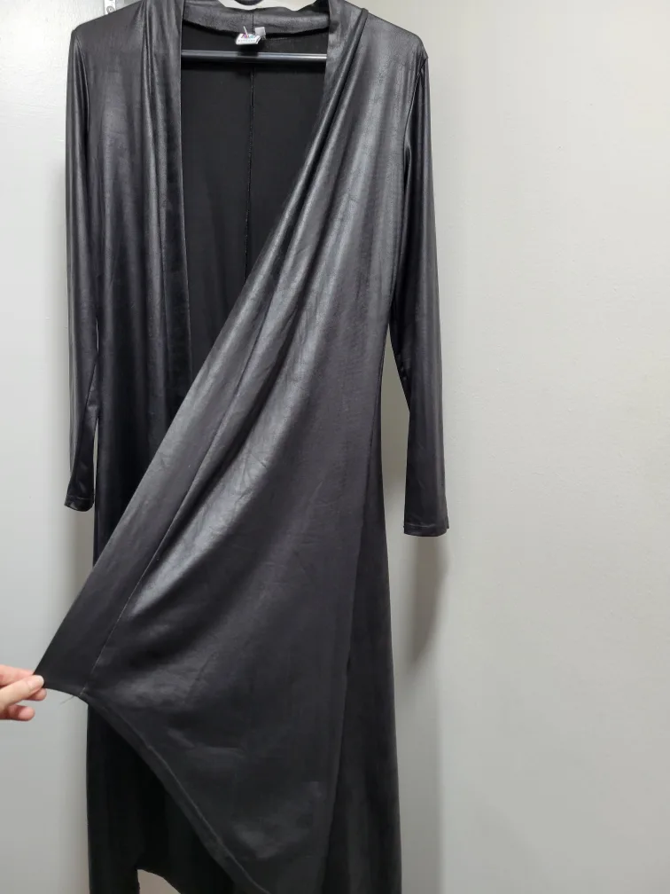 Black Faux Leather Long Cardigan image indicator(3)
