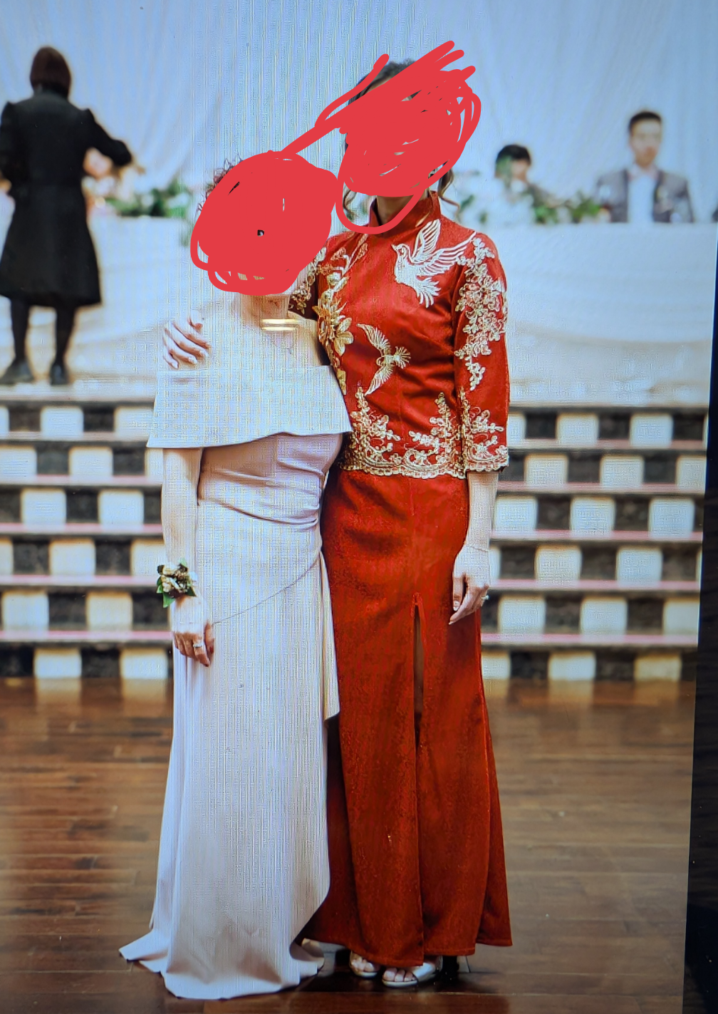 Red Chinese Dress with Gold Embroidery