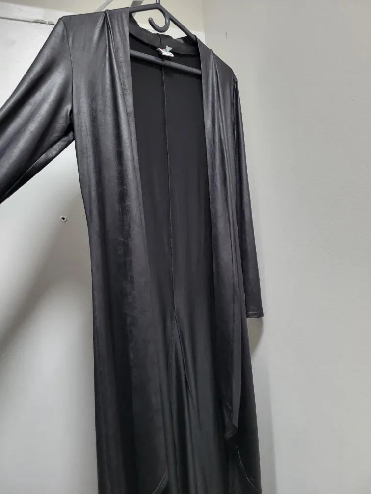 Black Faux Leather Long Cardigan image indicator(4)