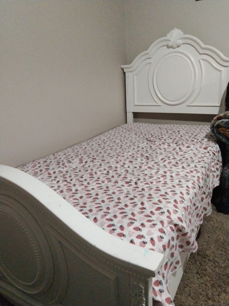 White Twin Bed frame with mattress - photo 2