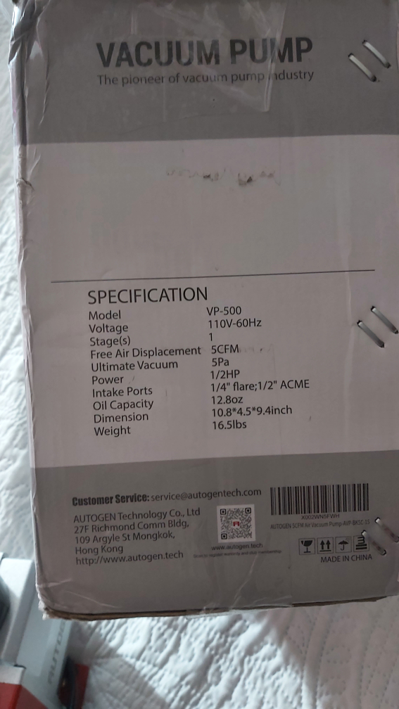 AUTOGEN 5CFM Vacuum Pump 1/2HP 38 Micron - photo 3