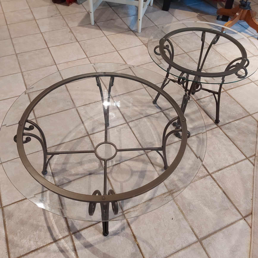 Glass and Metal Coffee Table Set
