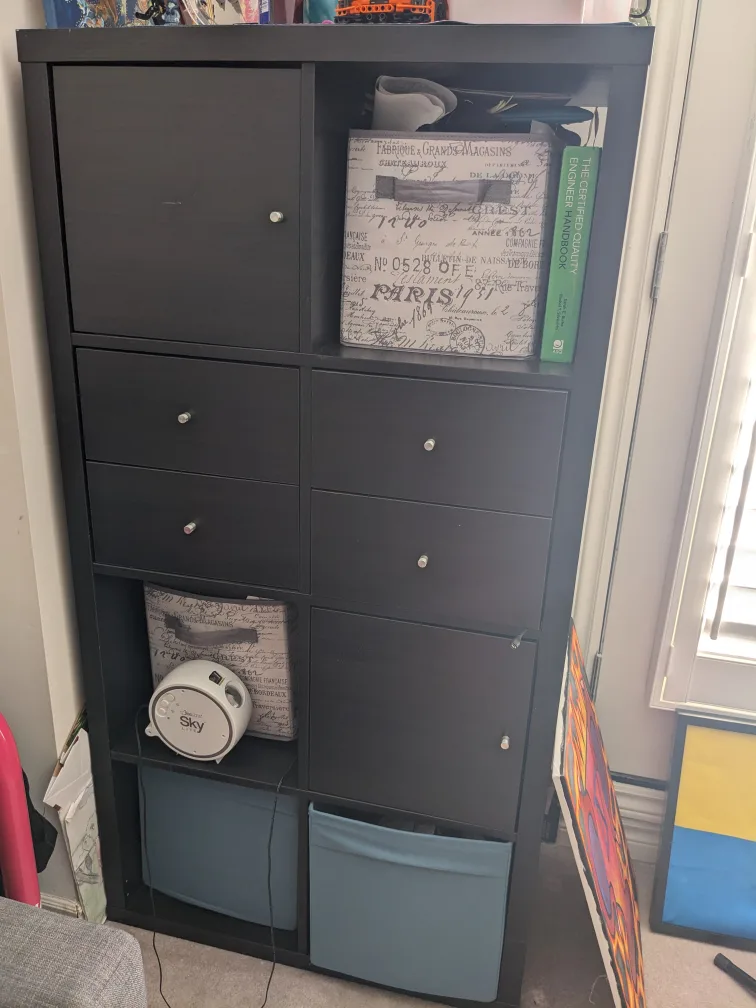 IKEA KALLAX- Shelf unit with 4 inserts, black-brown. image indicator(2)