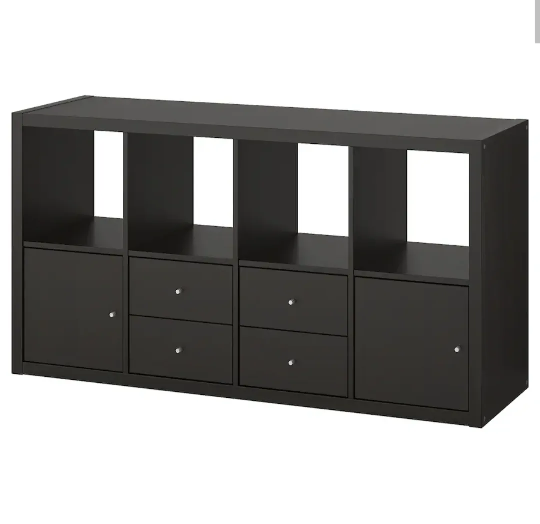IKEA KALLAX- Shelf unit with 4 inserts, black-brown. image indicator(3)