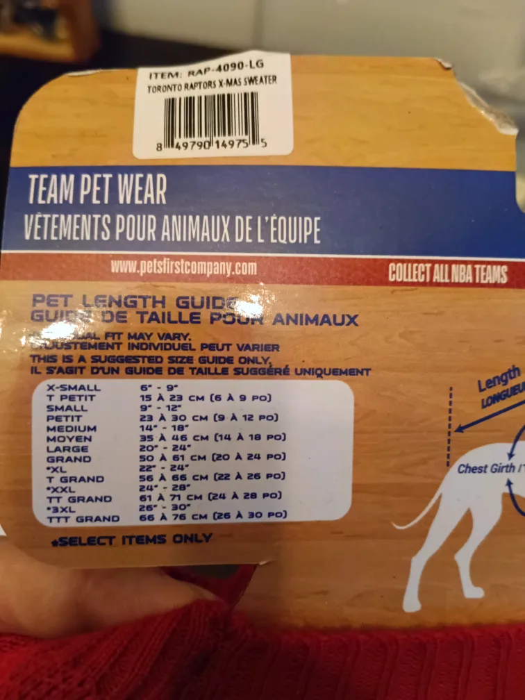 Toronto Raptors Pet Sweater - Size Large image indicator(3)