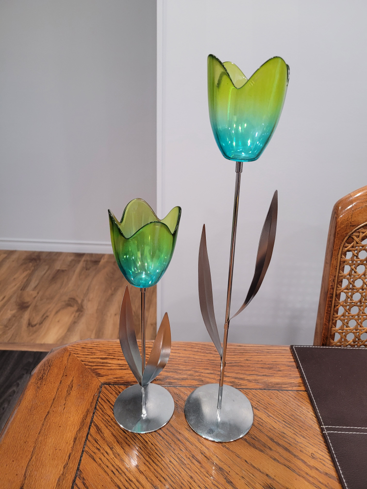 Set of Two Glass Tulip Candle Holders