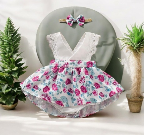 Floral Baby Girl Romper and Headband Set - photo 2