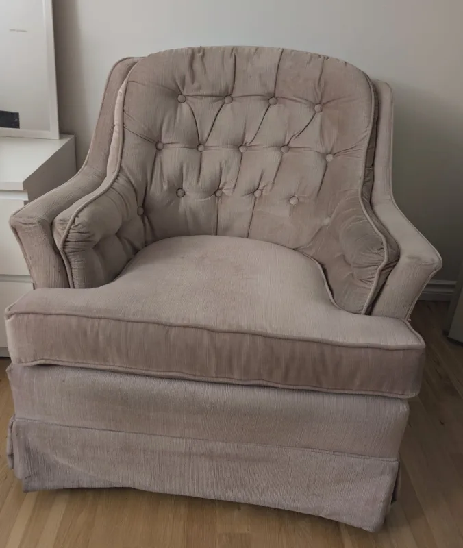 Vintage DREXEL Tufted Pink Swivel Rocking Lounge Chairs image indicator(2)